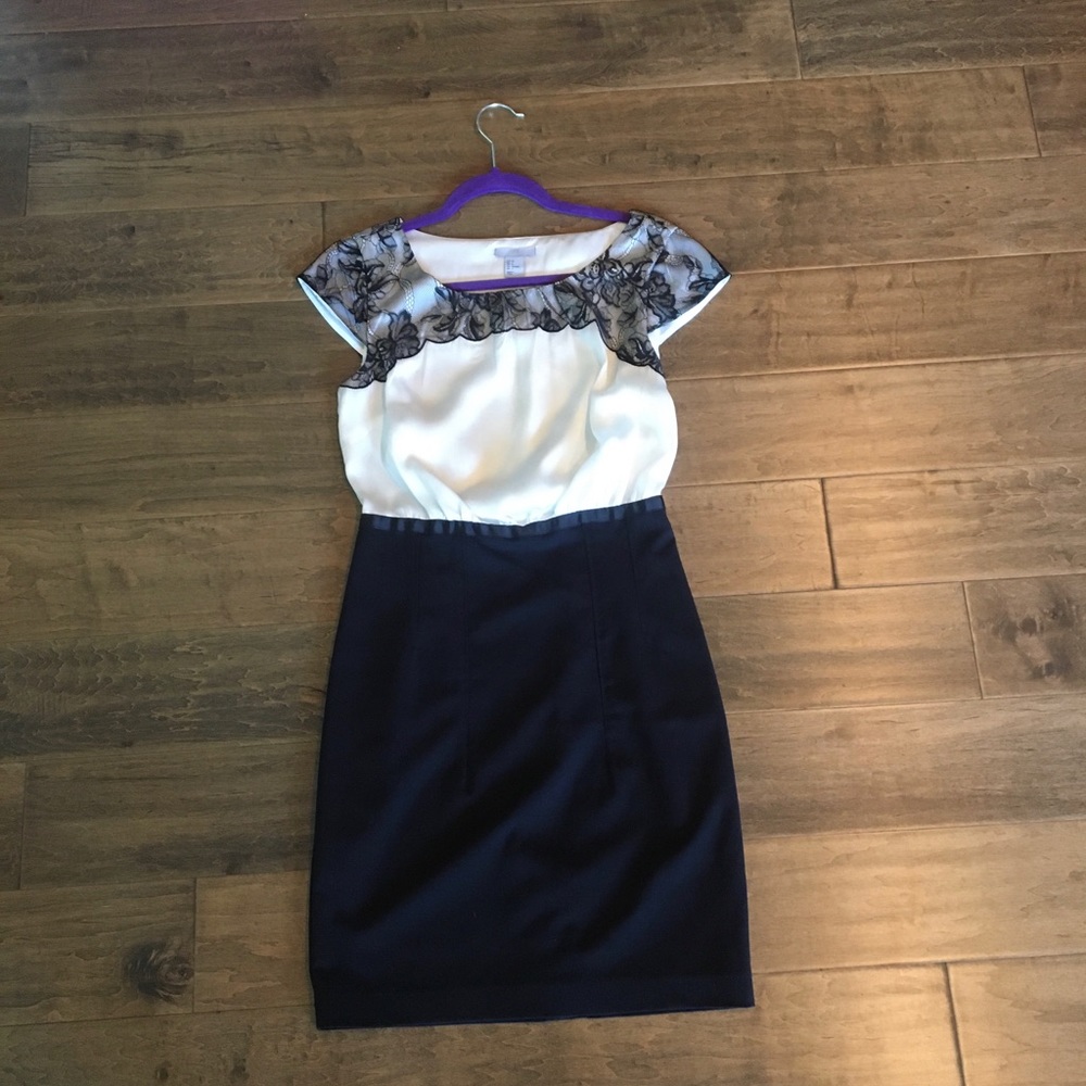 Cream & Black dress with black lace detail